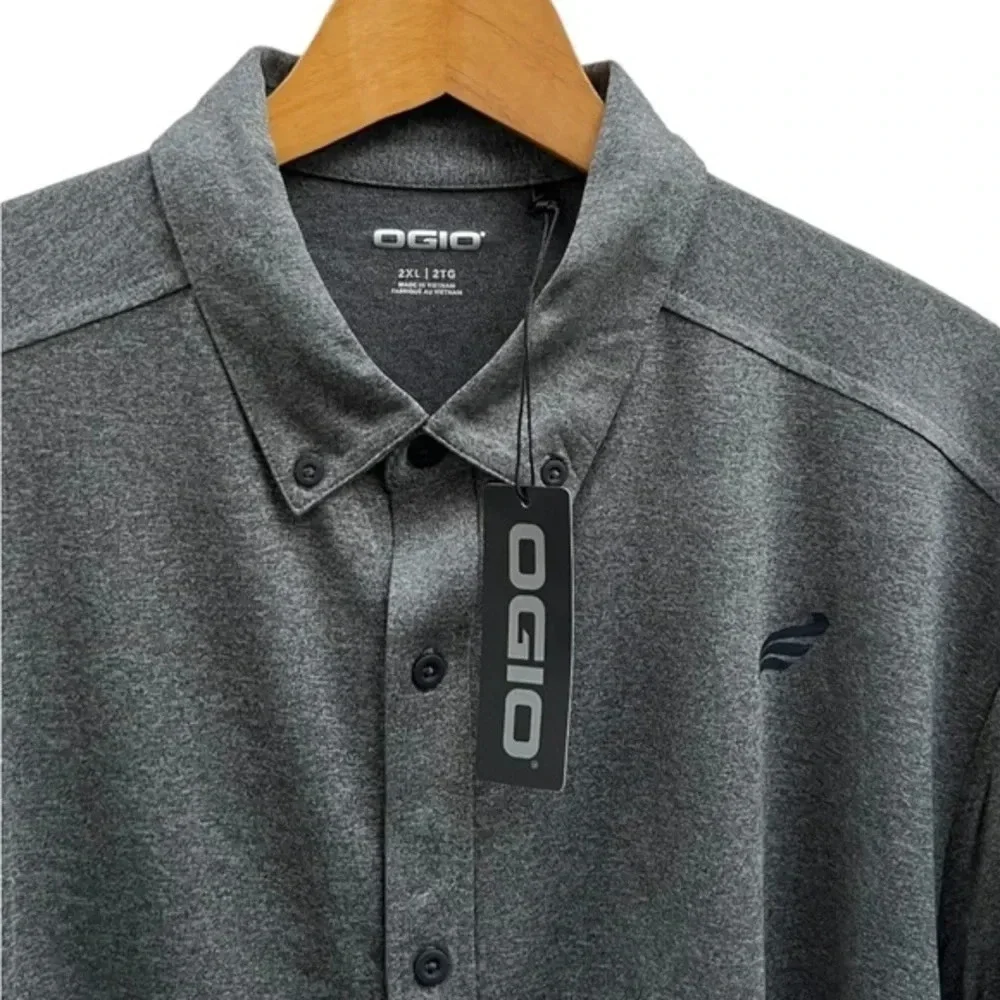 OGIO Men’s Short Sleeve Charcoal Gray‎ Golf Shirt Button Up Polo​​ - Picture 2 of 7